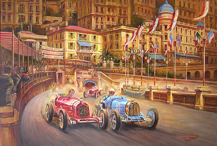 MONACO GRAND PRIX 1933, Original painting by George Thompson, oil on canvas 48 x 32..jpg